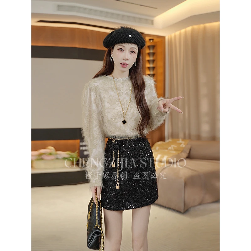 【裴诗婷】橙子·studio【月华清】LS0117重工设计减龄蕾丝衫