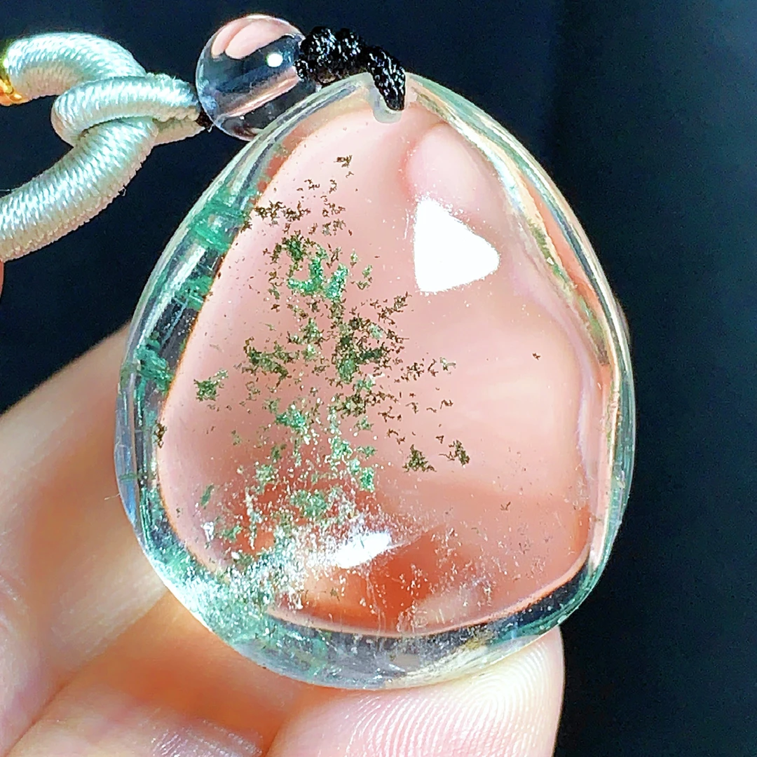 东海水晶天然绿幽灵水晶吊坠毛衣链水滴项坠男女款聚宝盆真品饰品