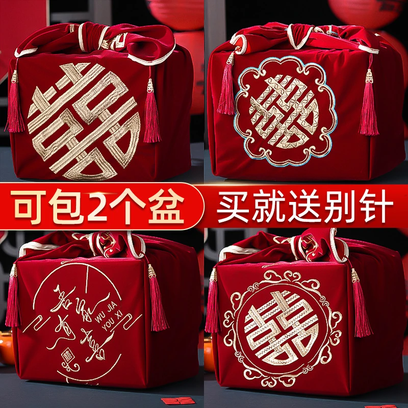 包袱皮结婚一对新娘嫁妆喜盆红色包裹布女方陪嫁包袱物品婚庆婚礼