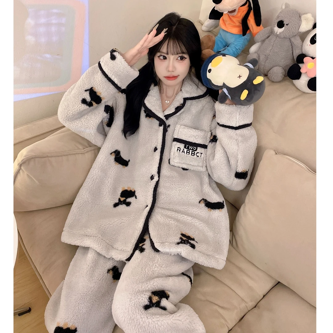 2025新款睡衣女加绒加厚秋冬季珊瑚绒高级感保暖法兰绒家居服套装