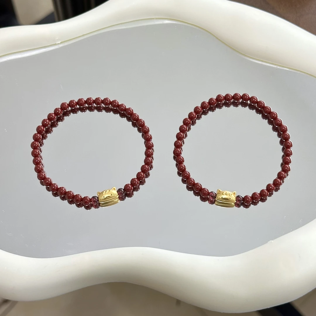 含辰砂工艺品天然紫金砂法棍猫925银配饰手串