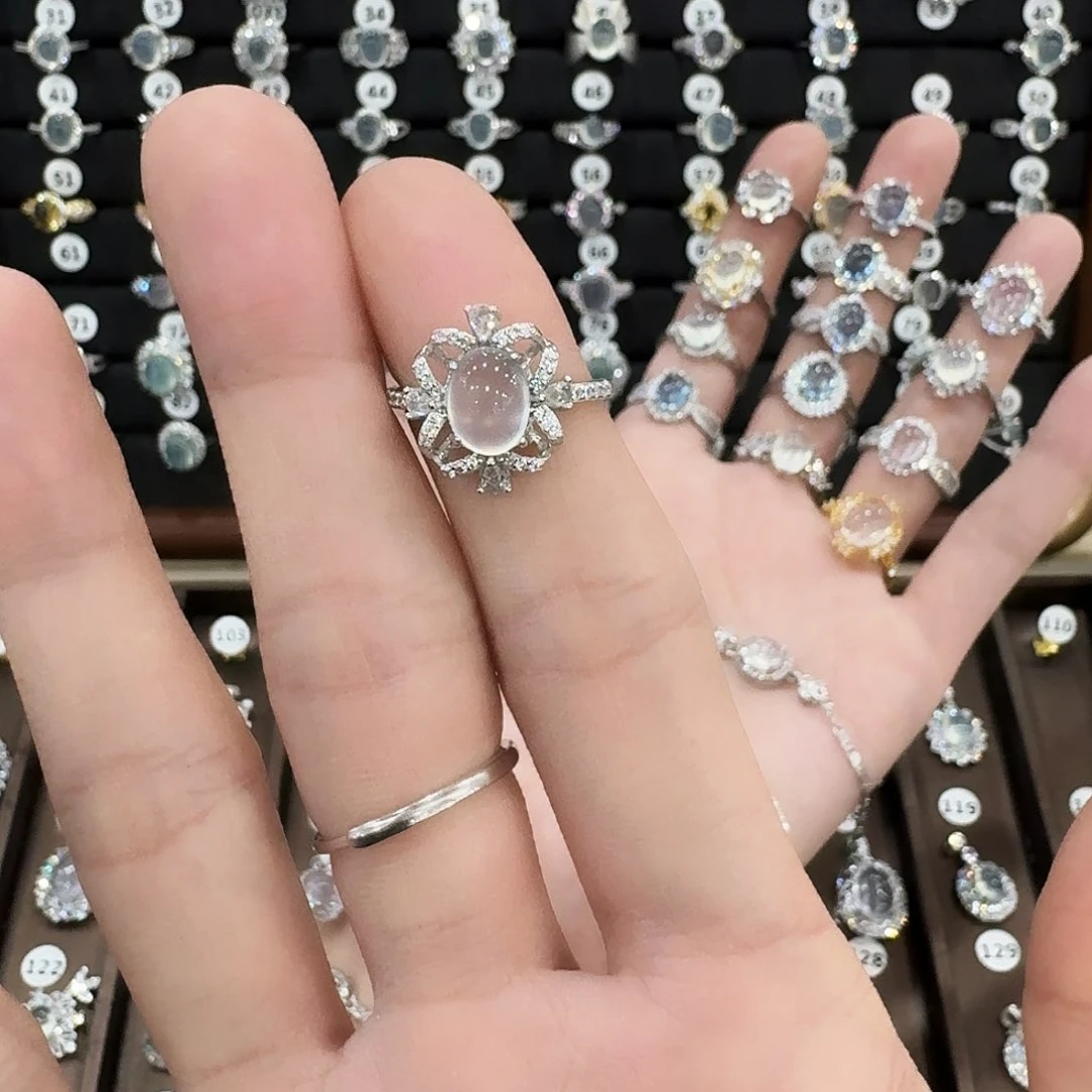 蛇纹石玉戒指银S925镶嵌释*¥