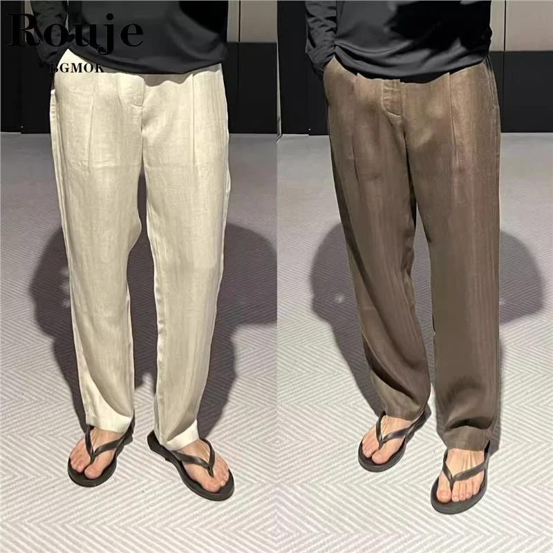 高级感男装300斤大码情侣欧品夏季亚麻薄款老钱风长裤休闲男女宽