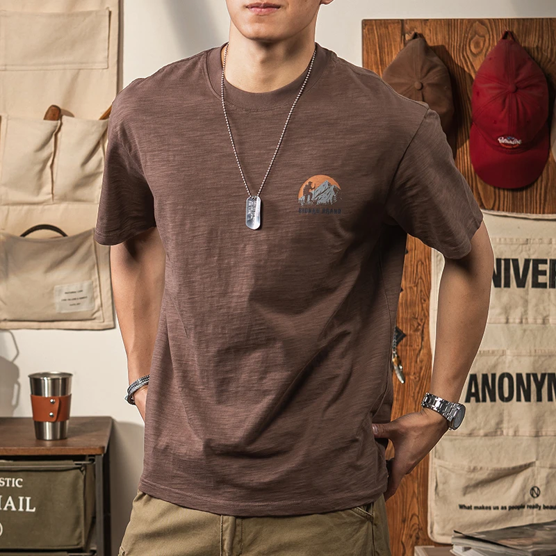 夏季230g重磅竹节棉t恤男后背印花圆领宽松短袖2025新款透气体恤