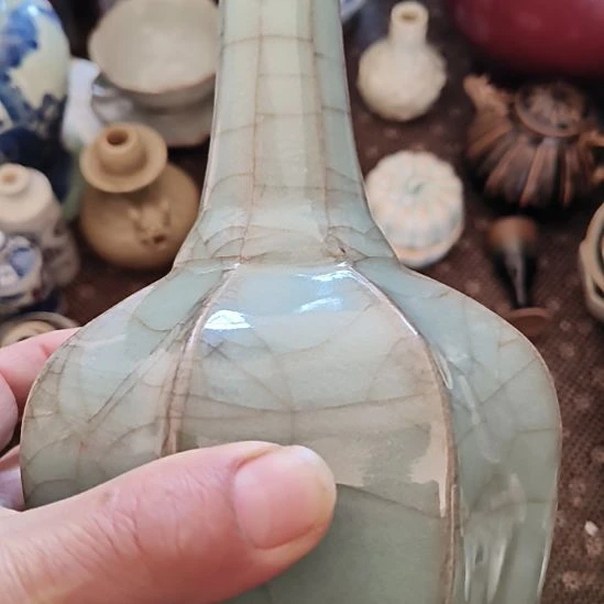 順***然摆件一件精美龙泉八方瓶全品