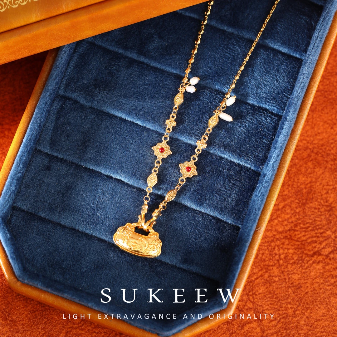 SUKEEW/酥可 镀K金 新中式如意小锁精致国风项链281002