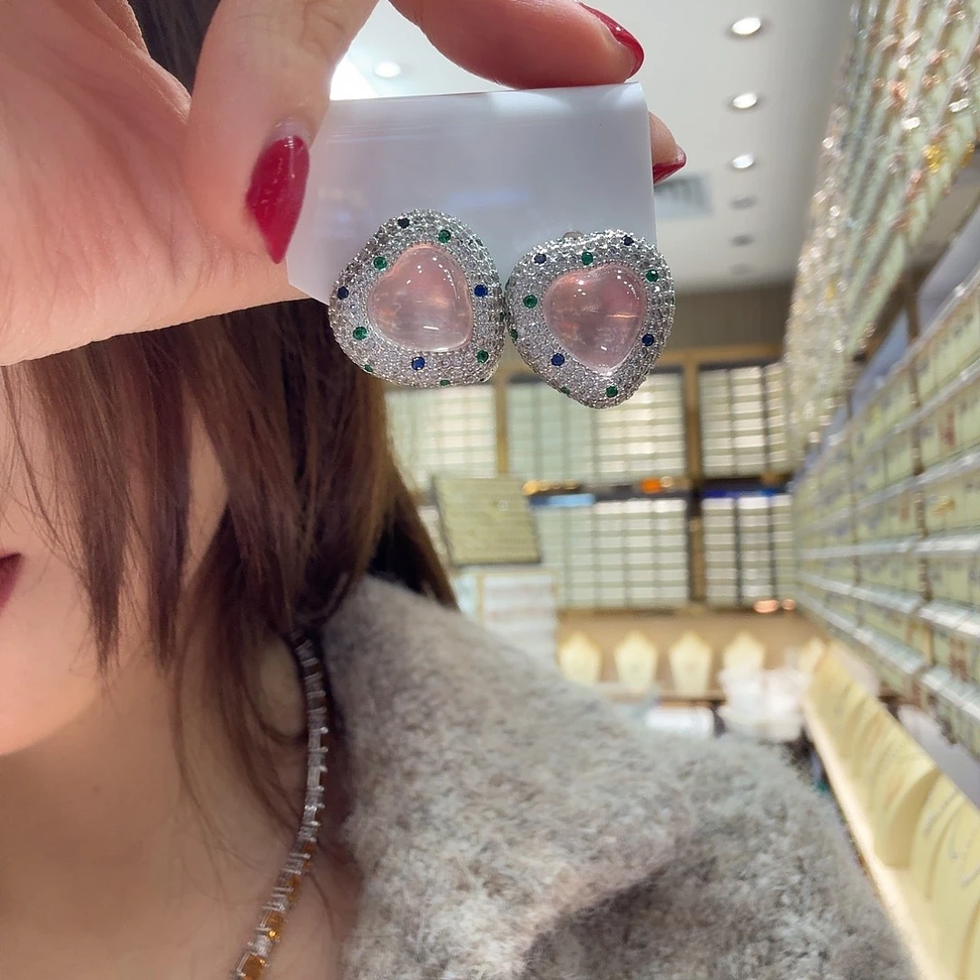水晶耳饰银S925镶嵌