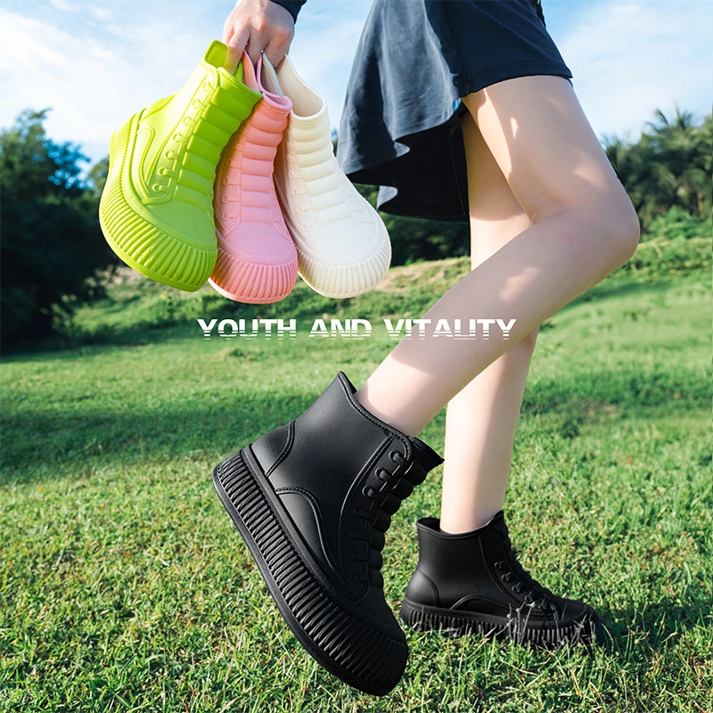 日系时尚雨鞋厚底女款短筒加绒雨靴防滑防水胶鞋成人水鞋韩式学生