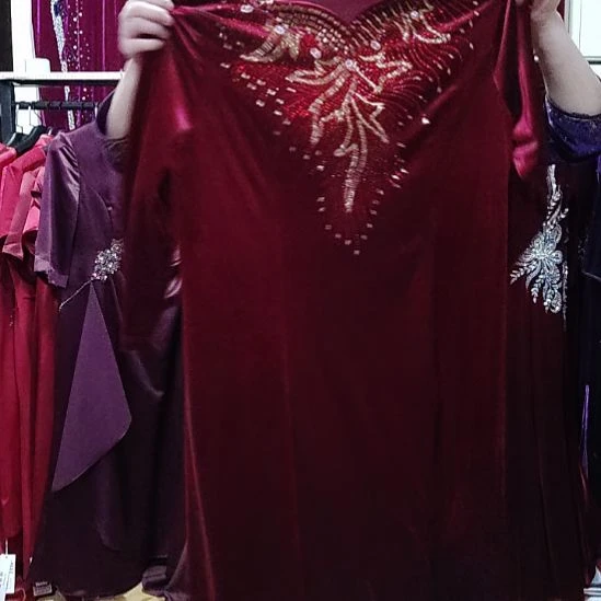 酒红色金丝绒v领重工长款连衣裙5xl150斤以内