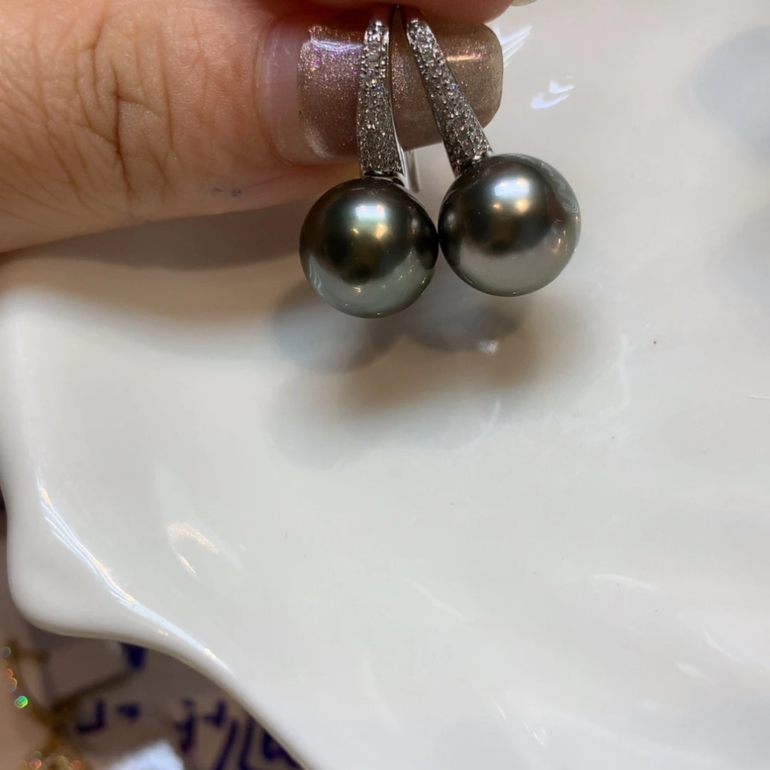 银S925镶嵌海水珍珠耳饰