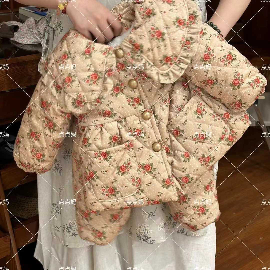 依瑄妈现货【花开富贵】可外穿保暖加绒加厚儿童睡衣棉服套装6066