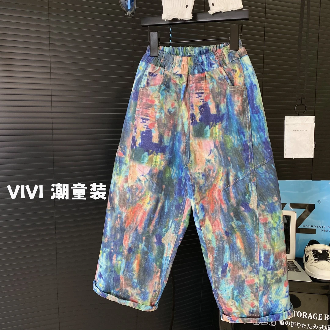 VIVI童装 2025春款潮流中大童潮牌洋气彩色调色盘弯刀裤