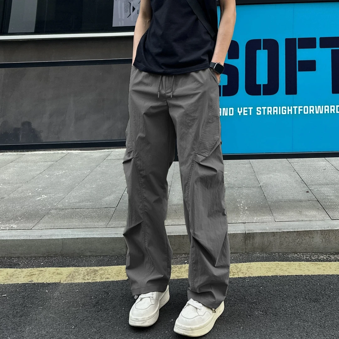 秋季户外运动速干工装裤美式高街男女潮流皱感加绒宽松直筒休闲裤