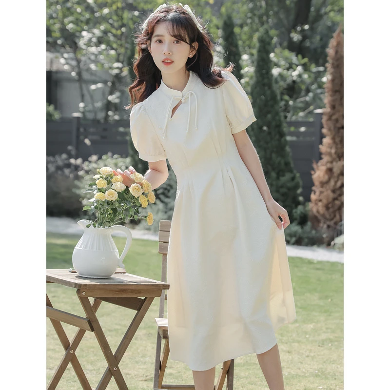 实体店品质女装2025夏季新款文艺新中式复古盘扣气质显瘦连衣裙