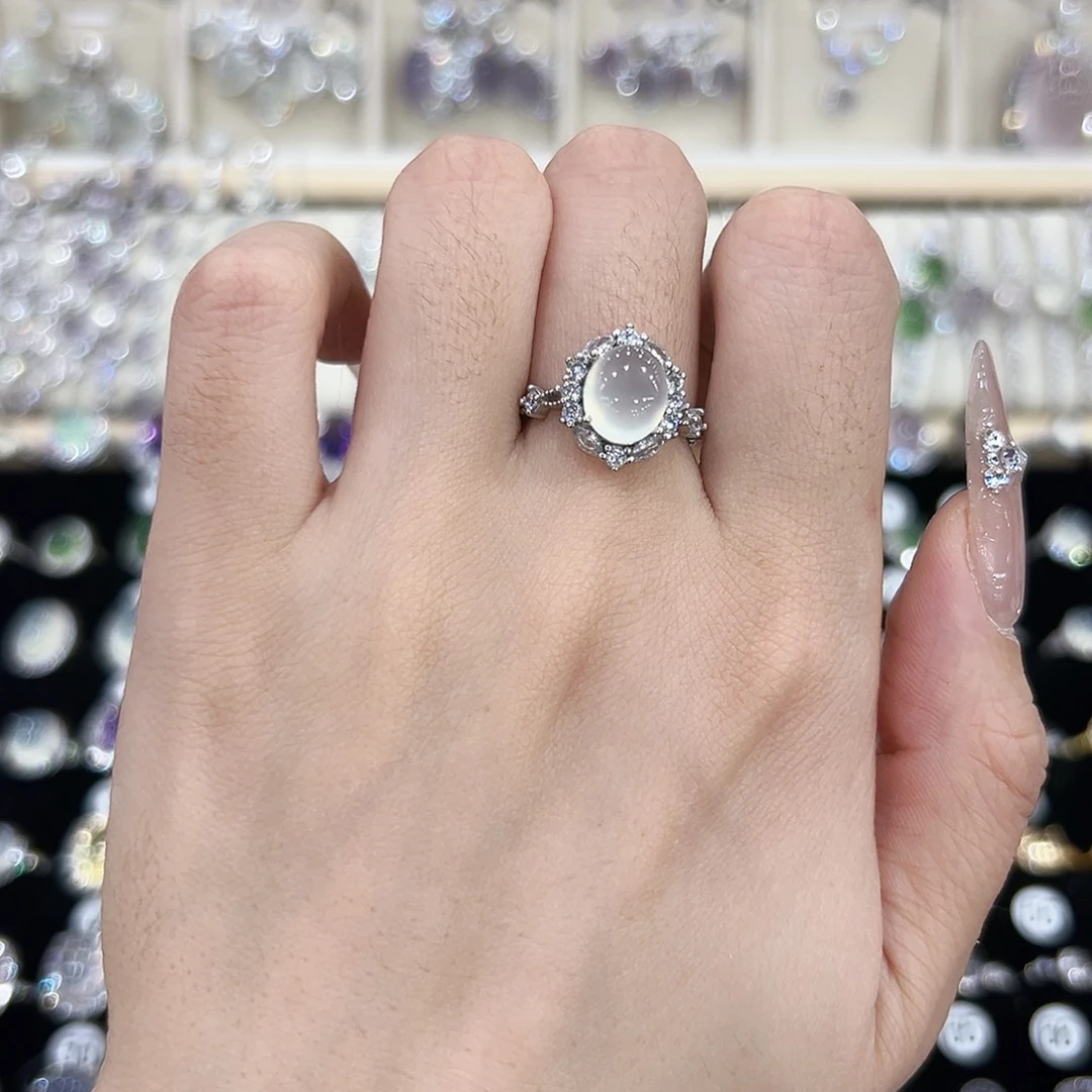 你***莓岫玉银S925镶嵌戒指