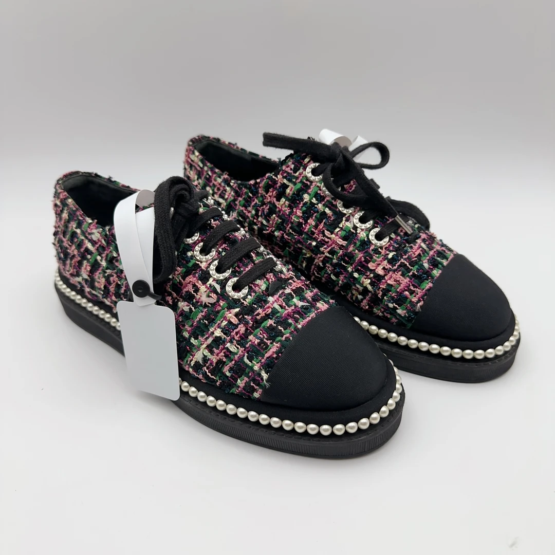 99新 Chanel/香奈儿 拼色珍珠鞋/37码/00550