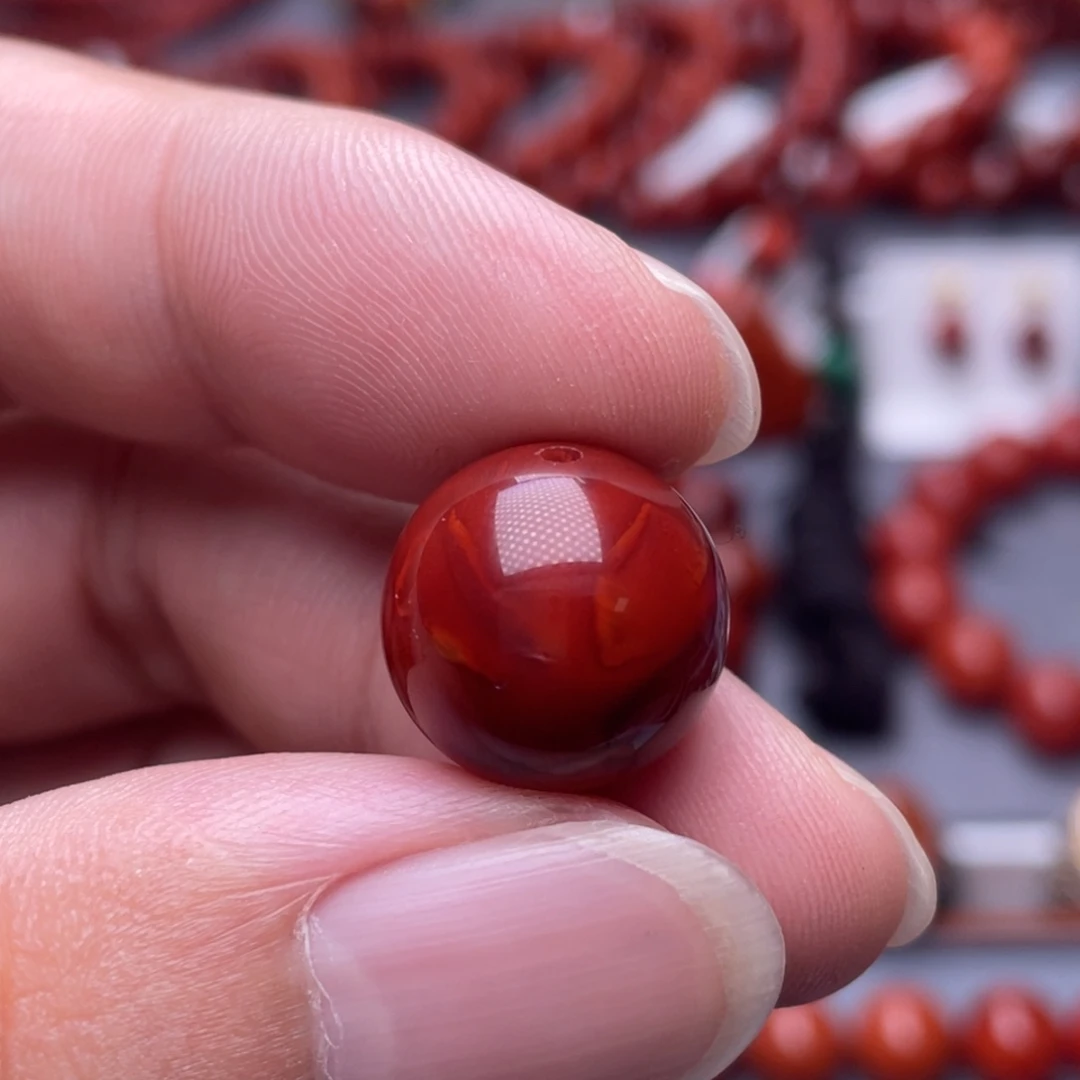 南红玛瑙未镶嵌南红玉石15.4mm瓦西原矿牛血火焰纹满色满肉单珠