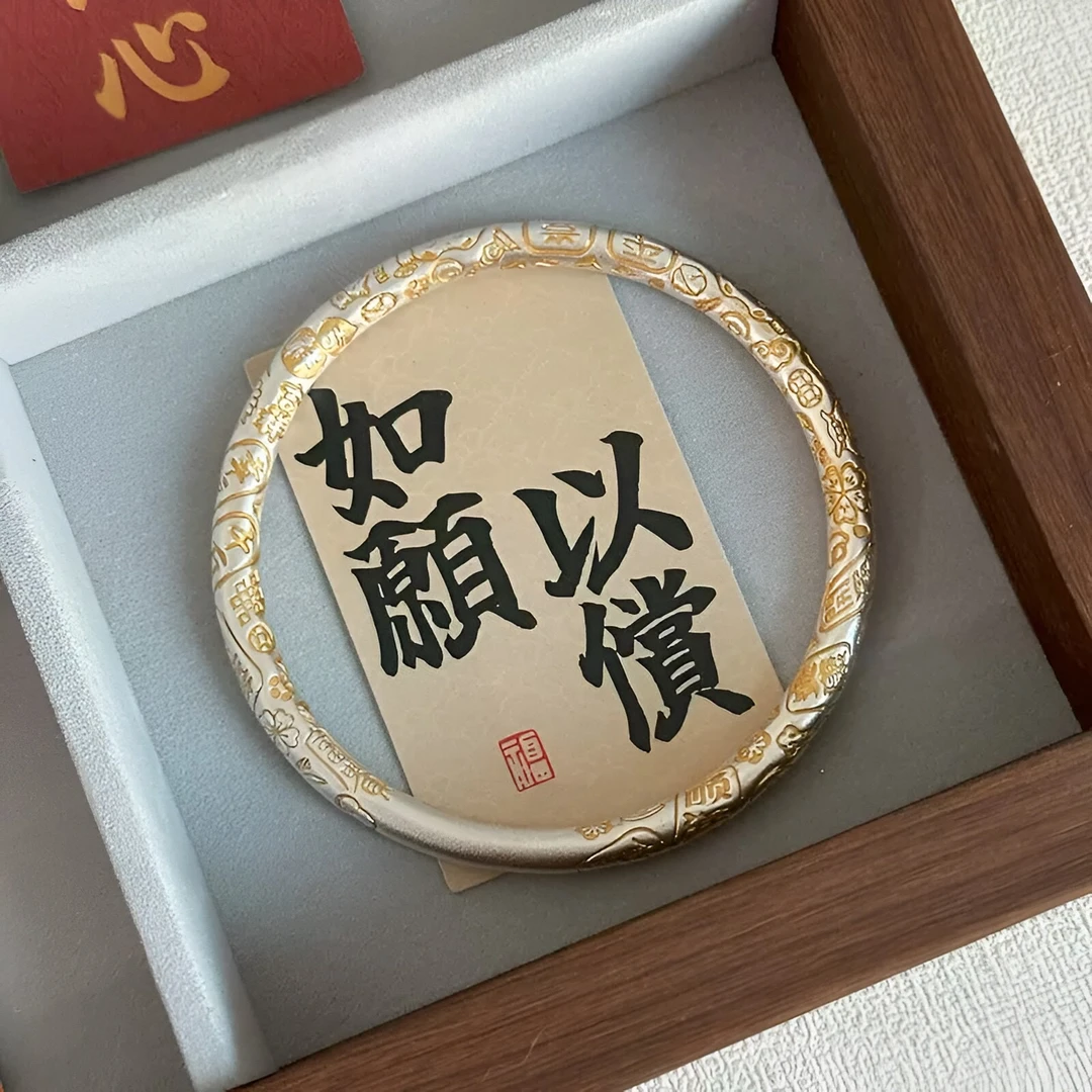 足银999.9【小描金】描金圆棍闭口实心纯银手镯