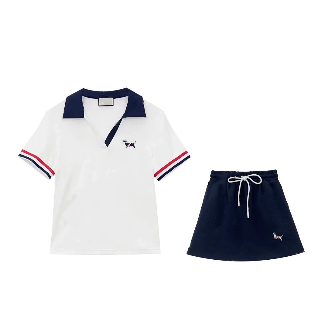 名媛风设计高级感女装拼接重工刺绣小狗显瘦夏日气质套装