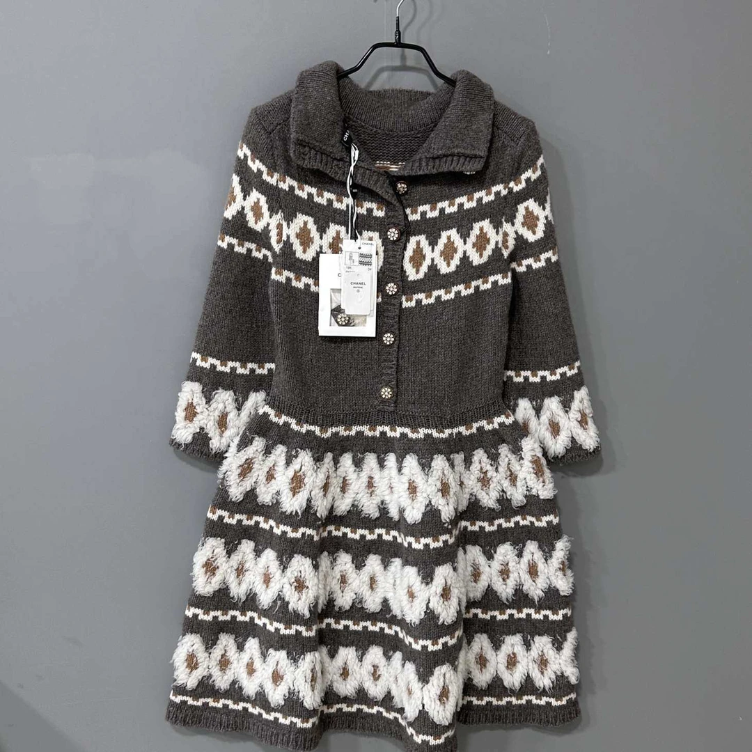 99新 Chanel/香奈儿 羊绒桑蚕丝连衣裙秀场同款 /34码/37932