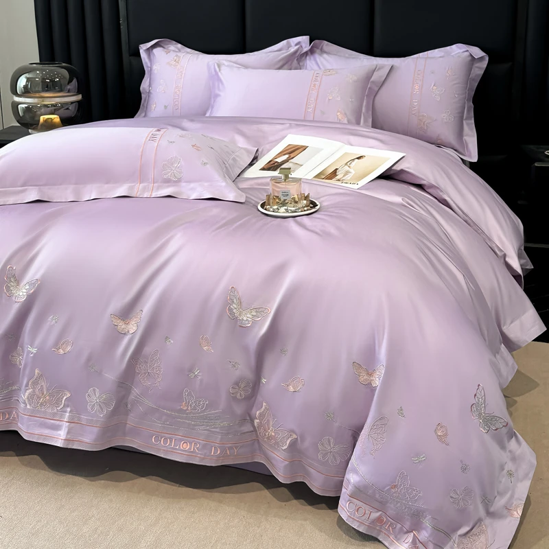 水星家纺高档A类母婴级200支长绒棉四件套全棉纯棉纯色轻奢四季款