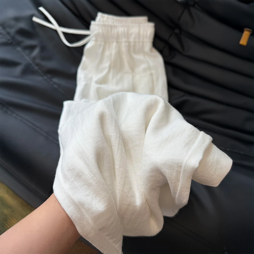 慵懒感白色棉麻休闲裤女秋冬新款胖妹妹mm高腰宽松显瘦垂感阔腿裤