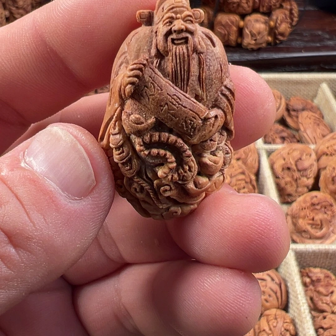 桃核手串局*人桃核雕刻财神单粒