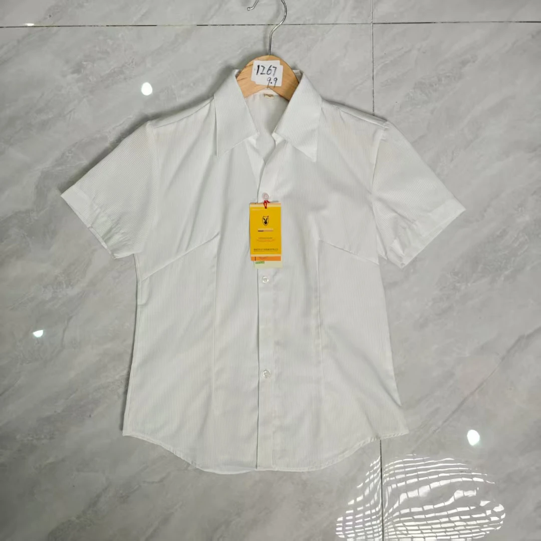 1267百搭方领修身时尚夏季翻领V领衬衫短袖成人白衬衫