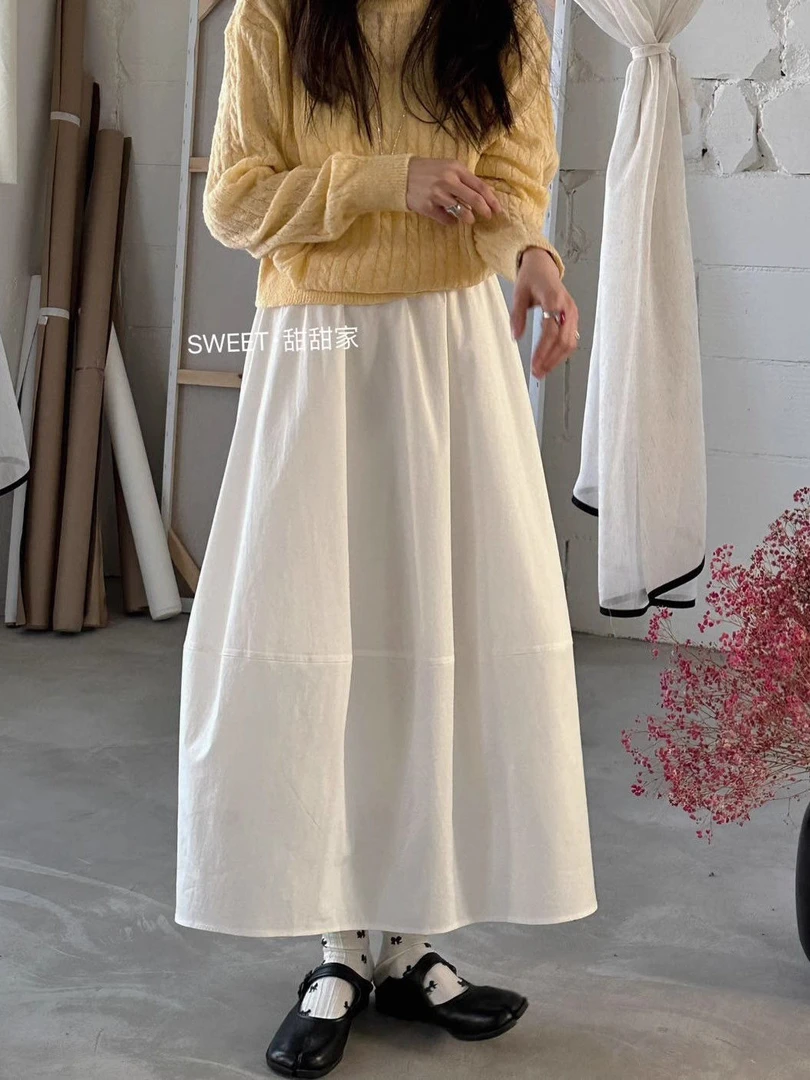 通勤穿搭白色花苞裙夏季2025新款高腰显瘦a字半裙中长款伞裙韩版