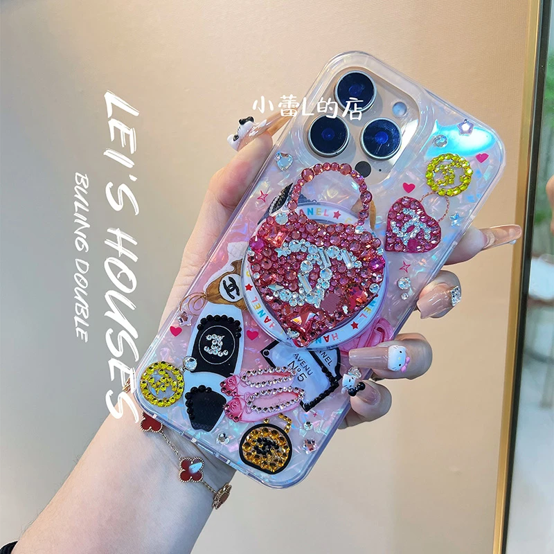 韦雪同款潮牌小香风磁吸镶钻包包水钻14手机壳15适用16promax带钻