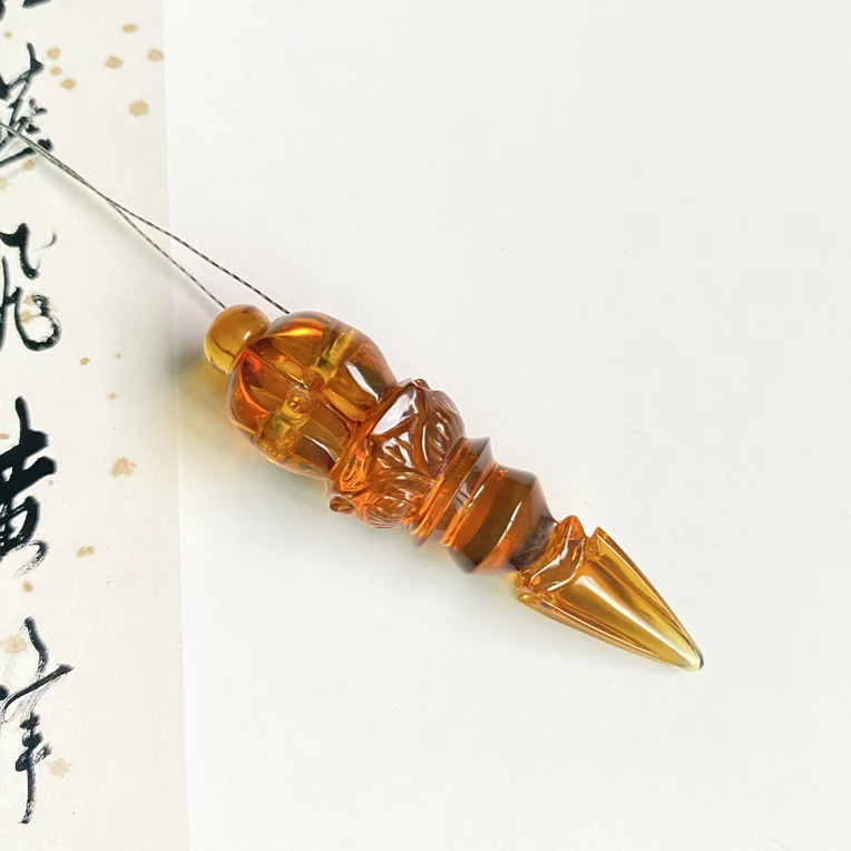 24天然无优化墨西哥蓝珀高净度全手工圆雕金刚杵项坠