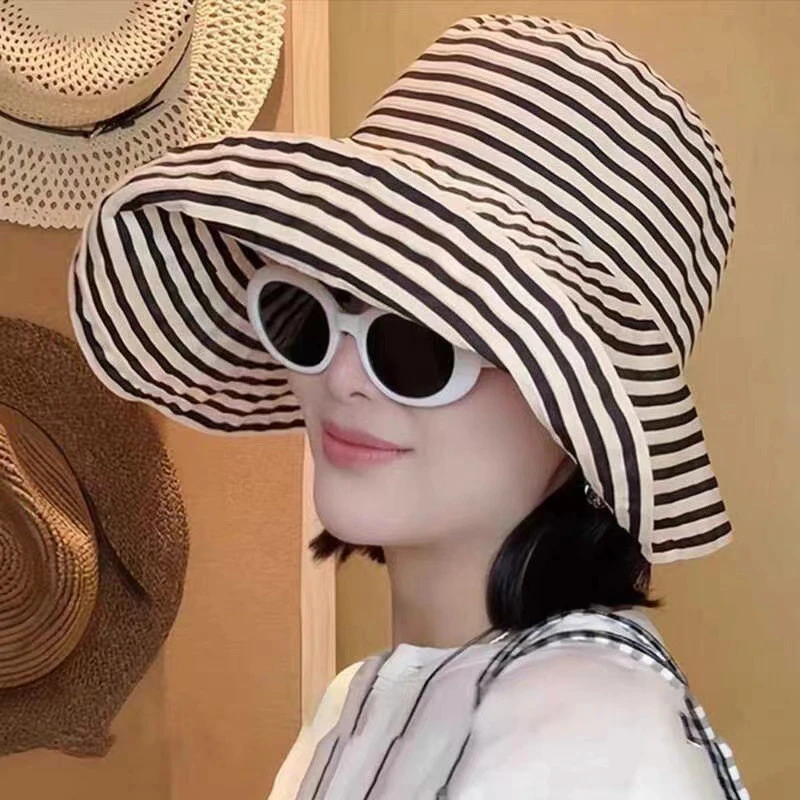 【条纹渔夫帽】韩版防晒帽子可折叠夏季新款度假户外时尚百搭遮阳帽