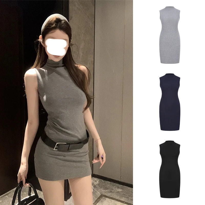 Moses Queen/魔西女王半高领辣妹无袖包臀裙收腰显瘦背心连衣裙夏