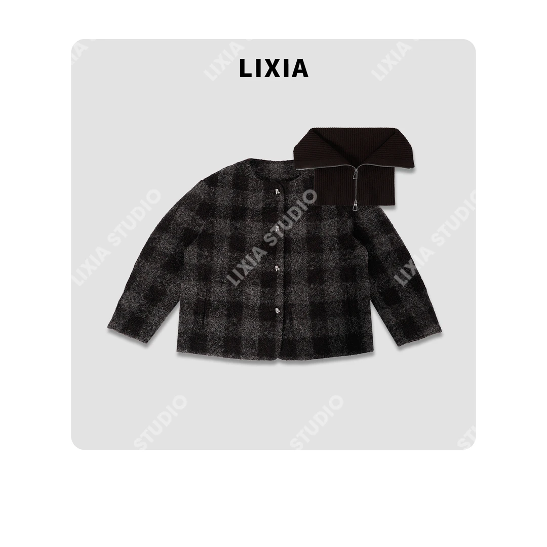 LIXIA【格林威治】设计师脖套分离设计含绵羊皮羊驼毛外套-25303