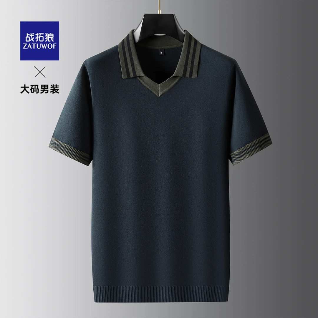 战拓狼大码男装胖子宽松休闲针织衫春秋新款加肥加大翻领毛衣男款