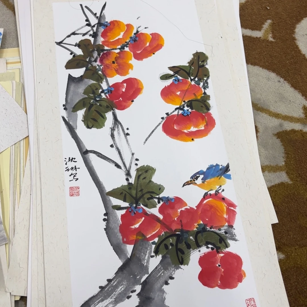 国画花鸟卡纸作品童