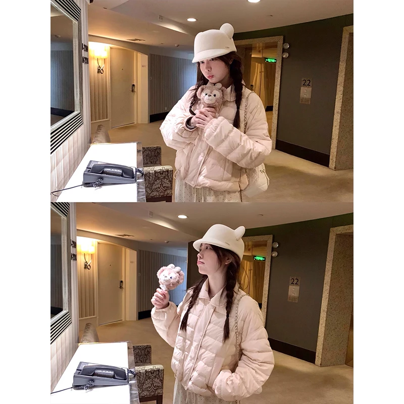 韩版粉色翻领排骨棉服女冬季新款宽松短款甜美独特超好看棉袄外套