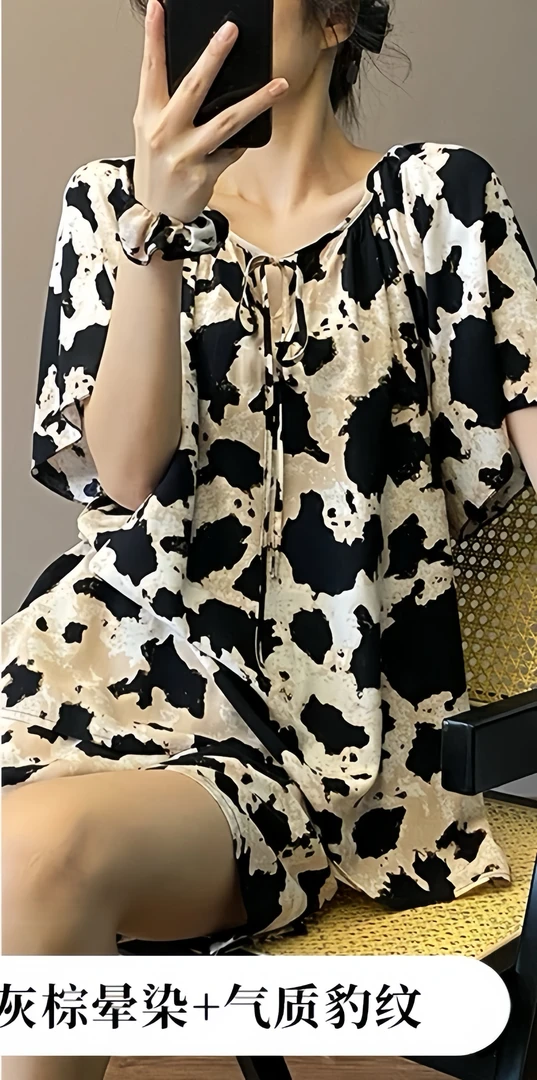 短袖夏天不起球家居服套装上衣大码印花女睡衣