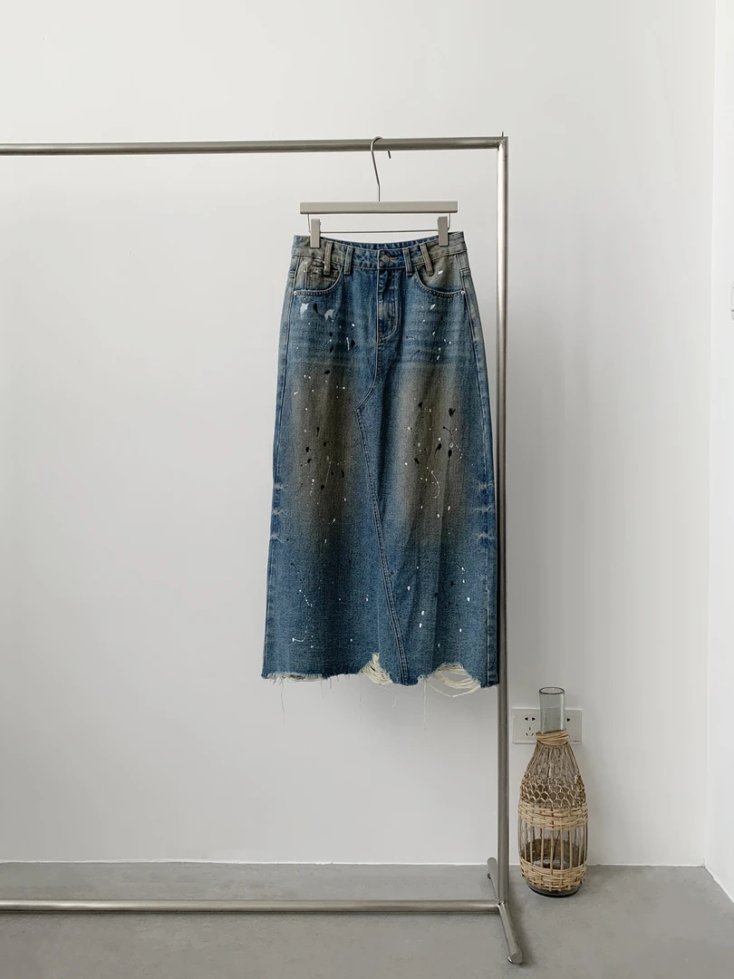 【星河墨点】复古水洗百搭后开叉宽松泼墨半身裙 Alter221