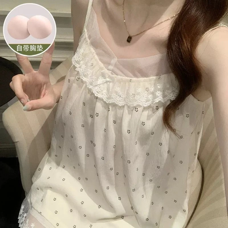 带胸垫吊带短裤蕾丝睡衣女爆款2025夏季新款少女家居服可外穿