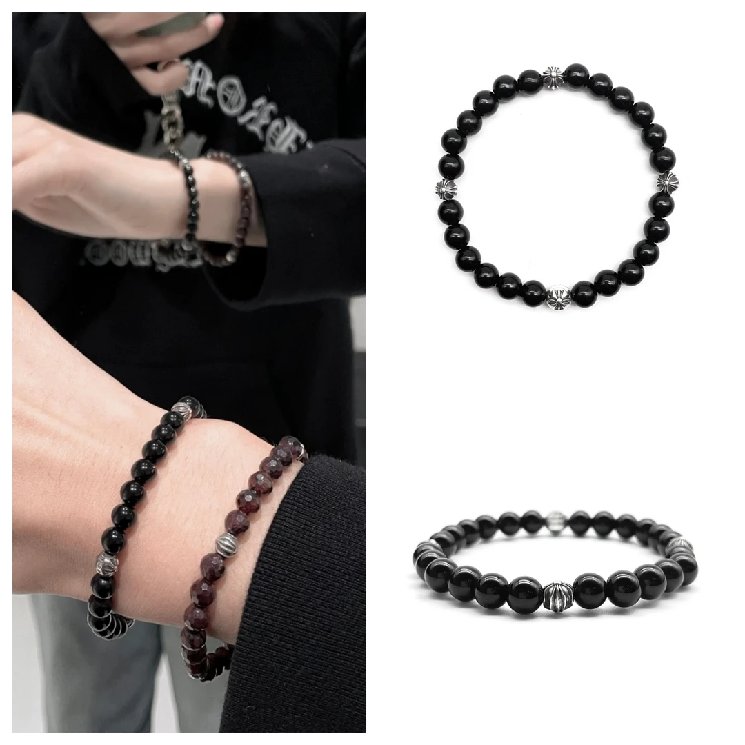 925银手链 Chrome Hearts 克罗心 6mm黑色四银串珠手串