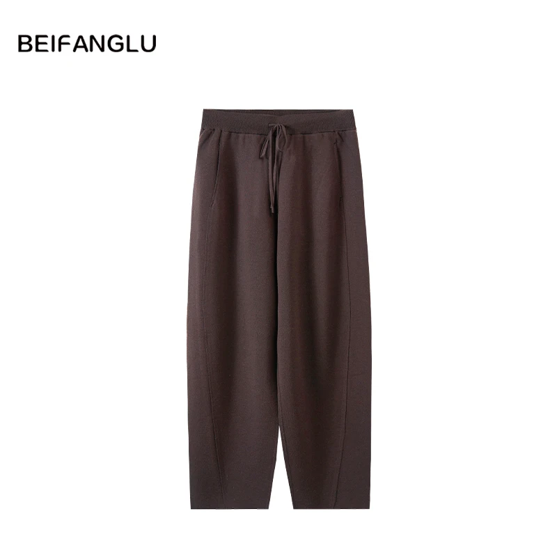 北方鹿 2025冬新款百搭精纺羊毛裤宽松针织休闲舒适哈伦裤251532