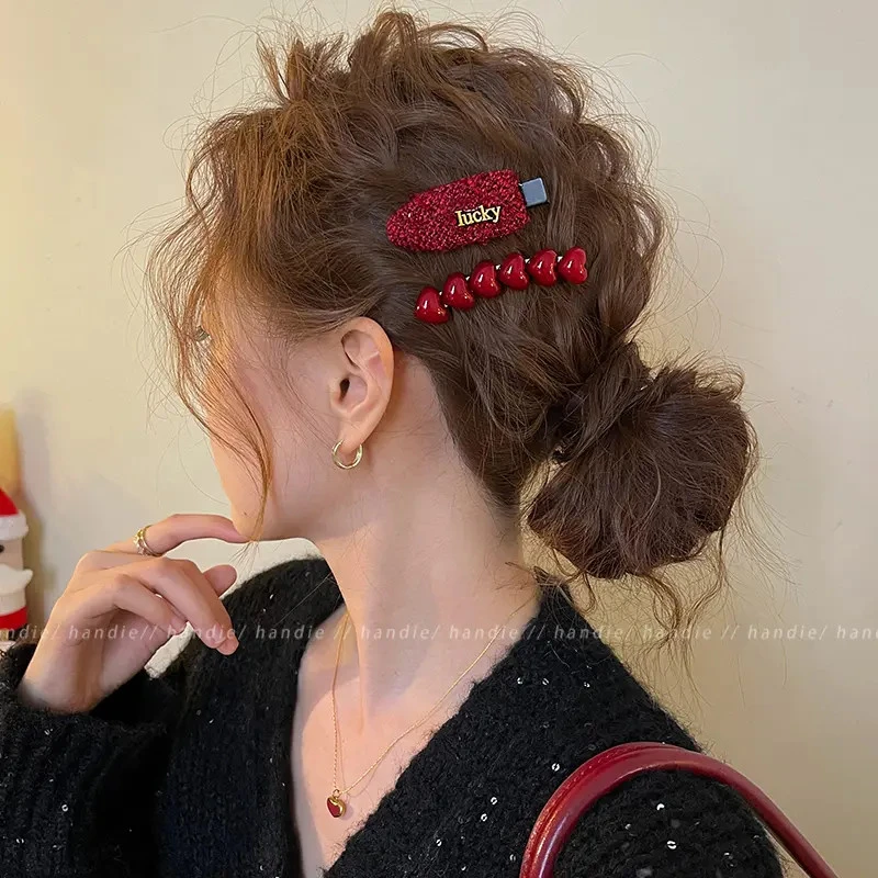 Q气质爱心毛呢发夹女前额侧边夹刘海夹头饰2025新款高端盘发器