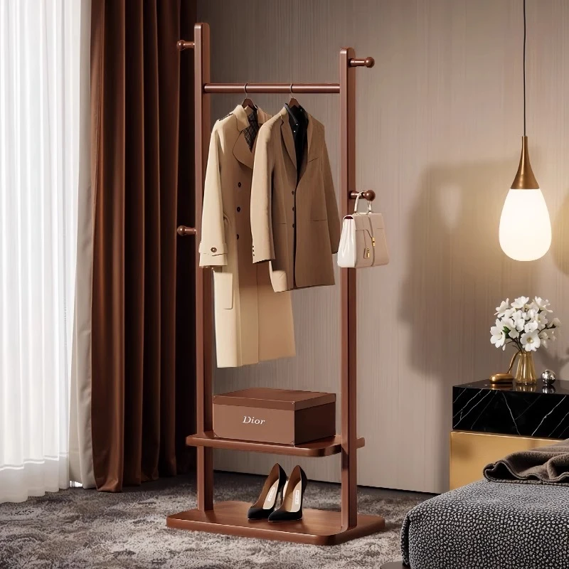 新中式落地卧室挂衣架全实木衣帽架家用酒店民宿立式衣服置物架子