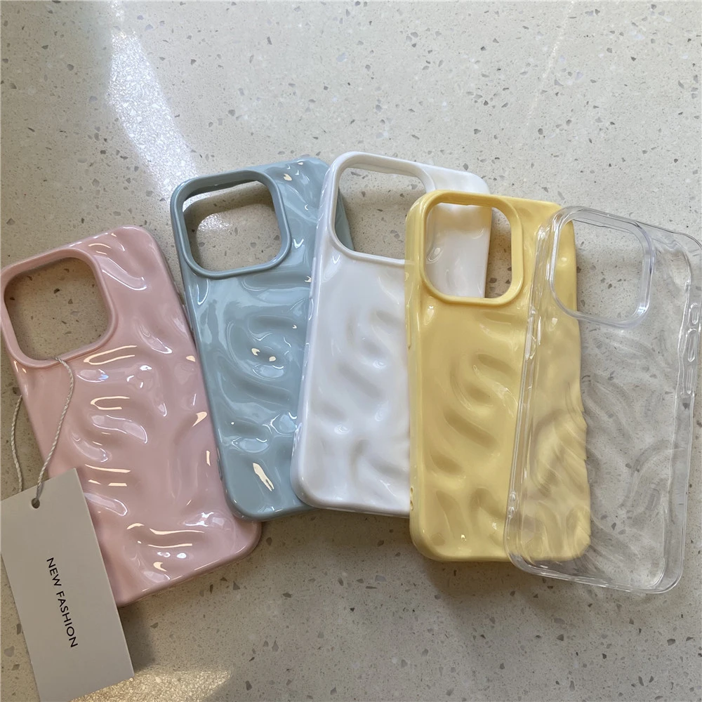 新款适用IP16promax彩色陨石纹褶皱13/14防摔TPU全包软手机壳12女