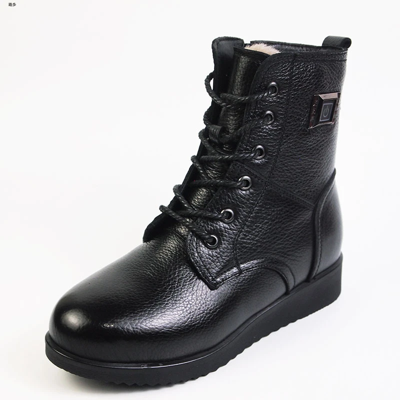 冬季加热鞋女户外充电发热鞋真皮电暖皮鞋加绒电热鞋D02