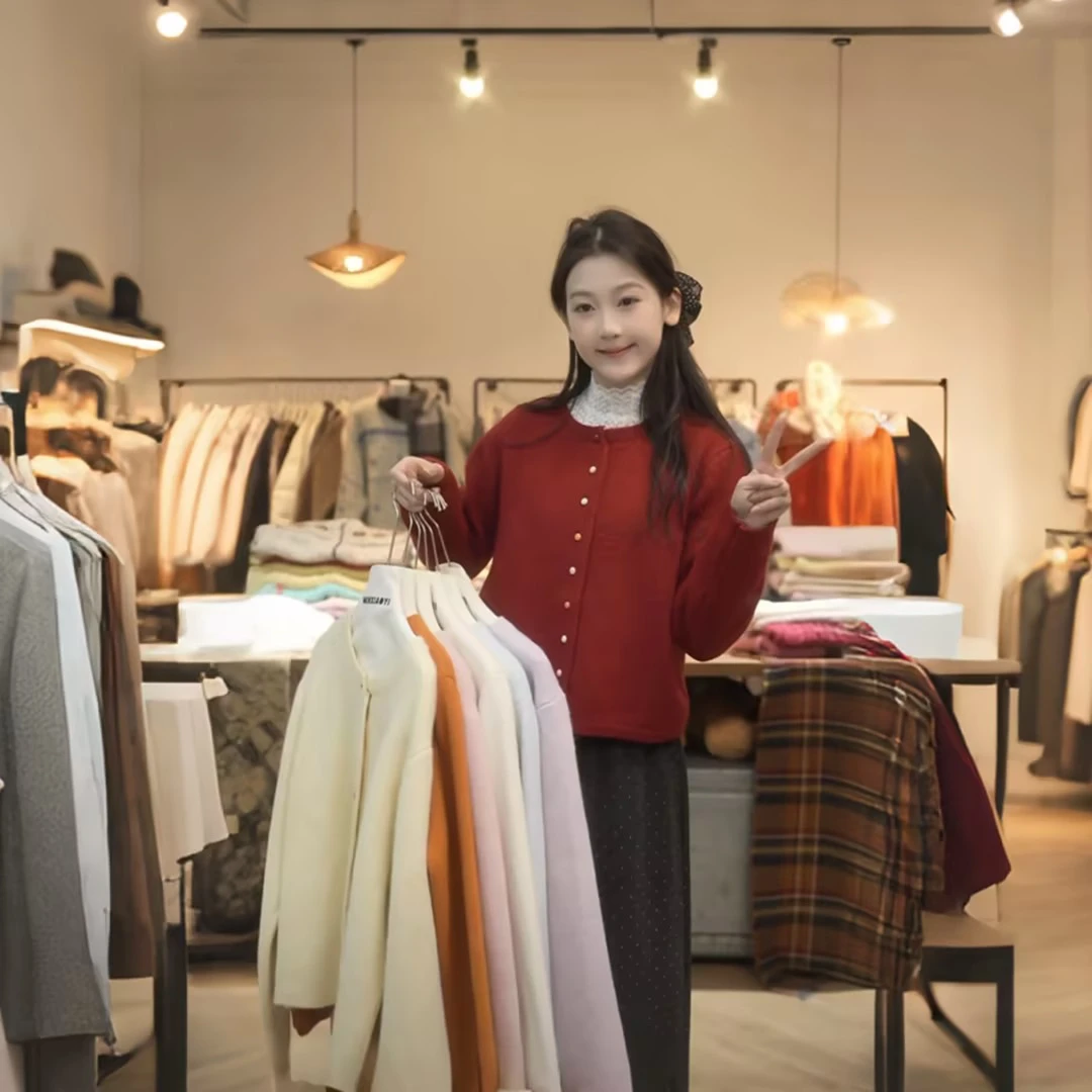 【闵笑一】彩虹特调 25冬季温柔风圆领纽扣毛衣女宽松针织外套