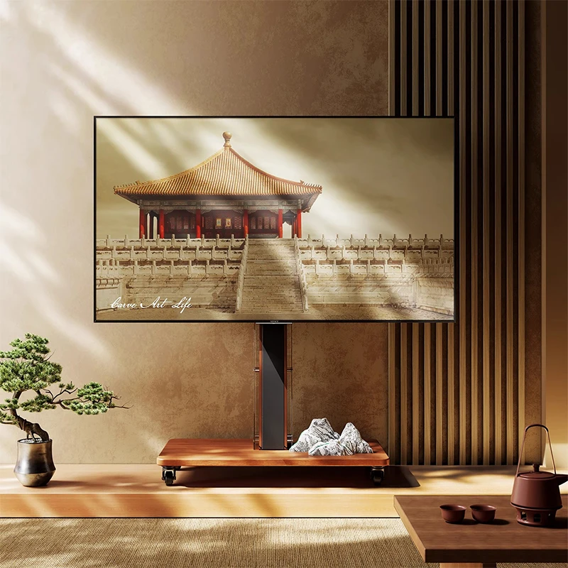 可移动电视机支架适配40-75英寸艺术推车落地电视柜带轮底座