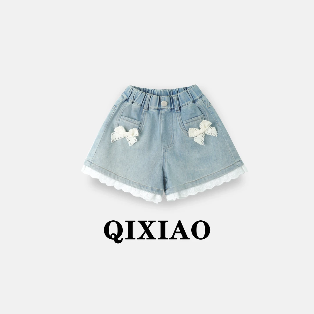 女童夏季牛仔短裤2025夏季新款裤边蝴蝶结中大童百搭牛仔短裤A059