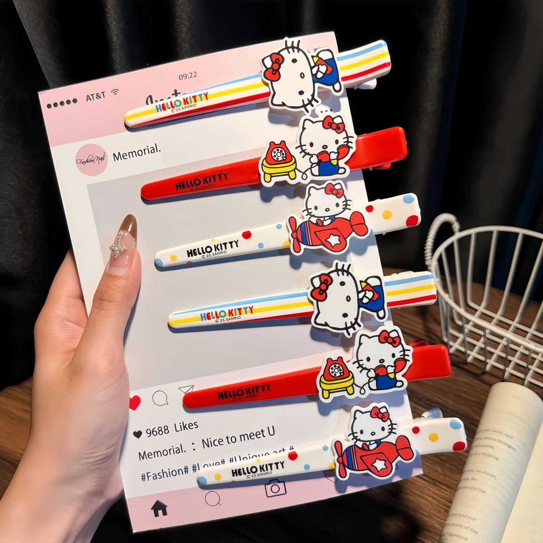 新款可爱红色猫咪少女超大鸭嘴夹公主发饰一字夹Kitty刘海侧边夹